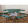 48 in square plastisol picnic table with green coated top and seats on galvanized inground pedestal frame 4SPTGVP