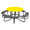 36 in round fiberglass picnic table with yellow fiberglass top and plastisol curved seats on black frame RTR3CFVPS