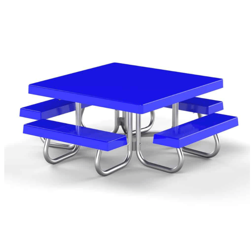 48 in children's square fiberglass picnic table with blue fiberglass top and seats and galvanized steel frame CS4SJCF