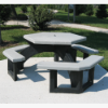 41 in hexagonal recycled plastic picnic table with gray top and seats on black molded frame PRSHT