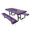 Purple 6 ft radial edge perforated thermoplastic steel picnic table with black inground galvanized steel frame