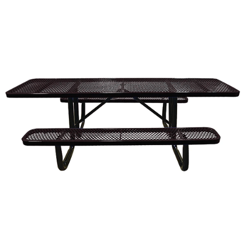 Brown 8 ft ADA rectangular expanded thermoplastic steel picnic table with black portable galvanized steel frame