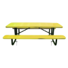 Yellow 6 ft rectangular perforated thermoplastic steel picnic table with black inground galvanized steel frame