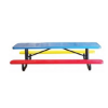 6 ft children's perforated thermoplastic steel picnic table with portable black powder coated frame in blue red and yellow