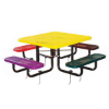 46 inch children's square expanded metal picnic table with inground black powder coated galvanized steel frame and multicolor seats