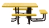 Yellow 46 inch ADA 3-seat square expanded thermoplastic steel picnic table with black surface mount frame