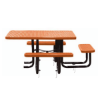 Orange 46 inch ADA 3-seat square expanded thermoplastic steel picnic table with black inground galvanized steel frame