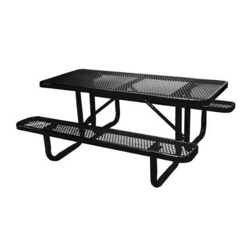 Black 6 ft rectangular thermoplastic expanded steel picnic table with black portable galvanized frame