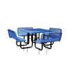 Blue 46 inch square thermoplastic expanded steel picnic table with backed benches and black inground frame