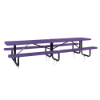 Purple 12 ft rectangular perforated thermoplastic steel picnic table with black inground galvanized frame