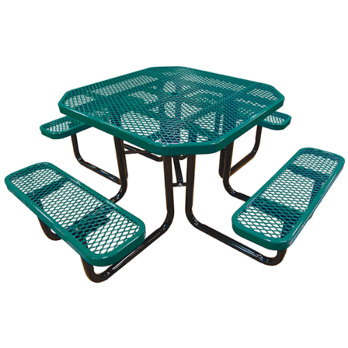 Green 46 inch octagonal thermoplastic expanded steel picnic table with black portable galvanized frame