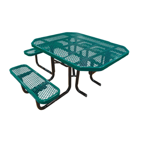 Green 46 inch ADA octagonal thermoplastic expanded steel picnic table with wheelchair access and portable frame