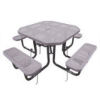 Gray 46 inch octagonal perforated thermoplastic picnic table with black inground galvanized frame