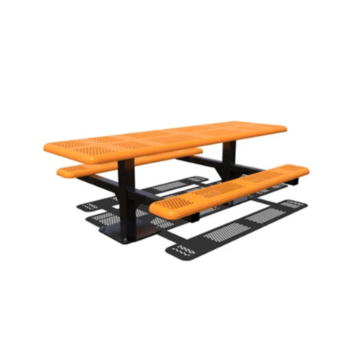 8 ft. ADA Double-End Perforated Style Double Pedestal Rectangular Thermoplastic Steel Picnic Table