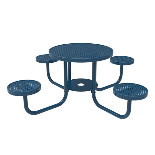 36" ELITE Round Thermoplastic Steel Picnic Table with Four 16” Round Seats - Perforated Metal